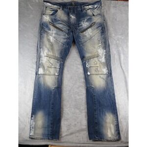 PRPS Jeans Mens 42 Blue Distressed Moto Zipper Biker Denim Straight Leg Pants‎